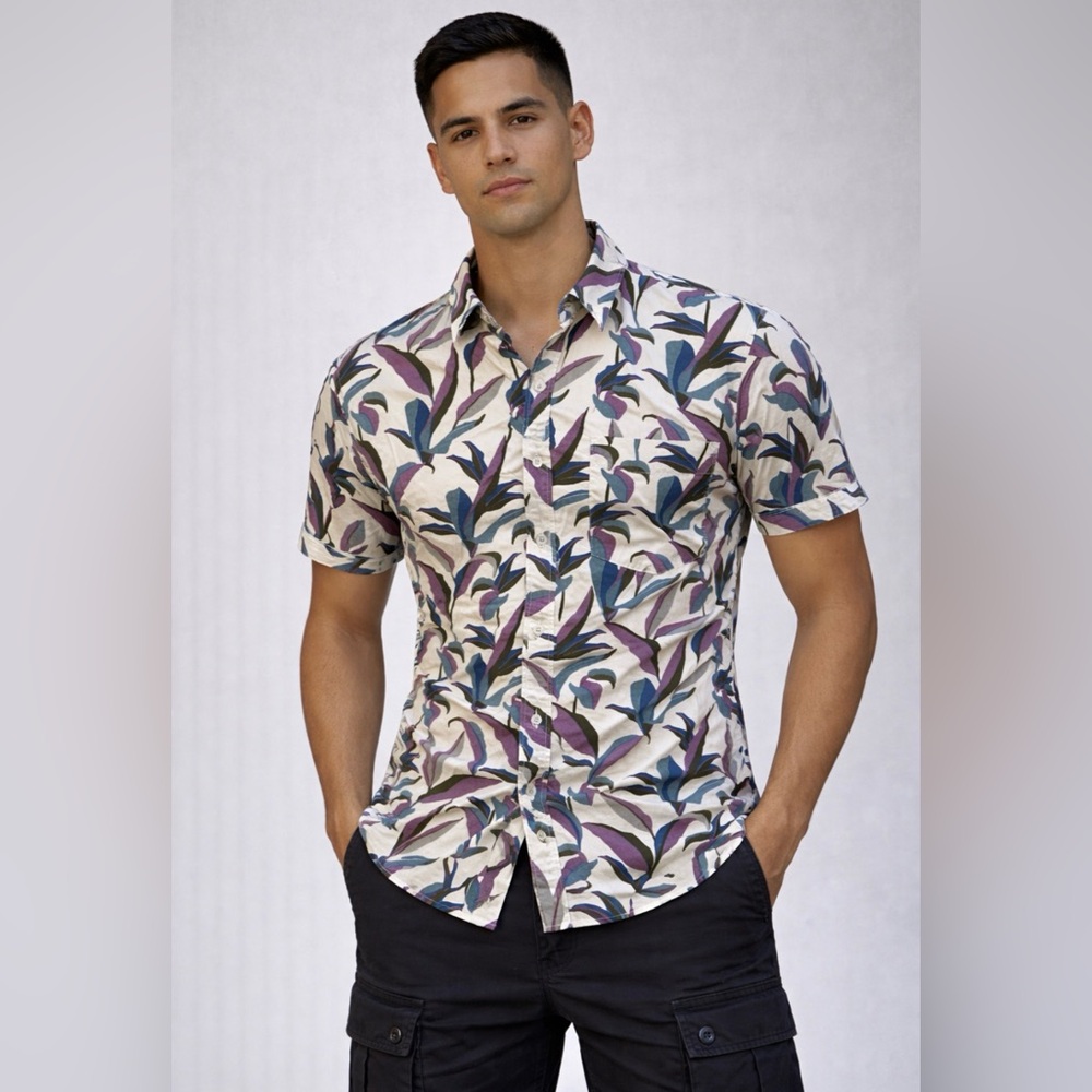 Stylish Leaf Print Casual Shirt